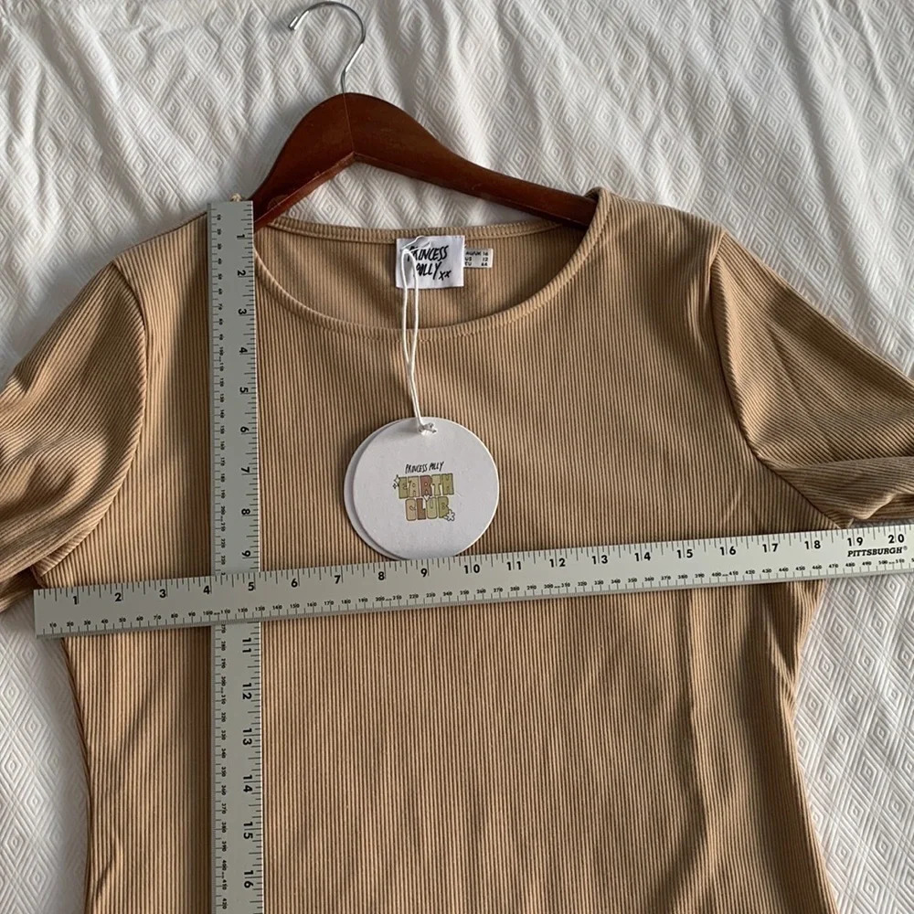 Princess Polly DEAR JANE MINI Ribbed Body Con DRESS BEIGE long sleeve Size 12 - Picture 8 of 10